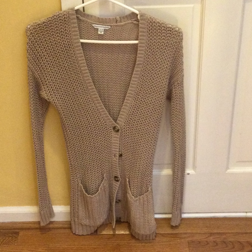 American Eagle beige long vintage knit cardigan sweater, XS